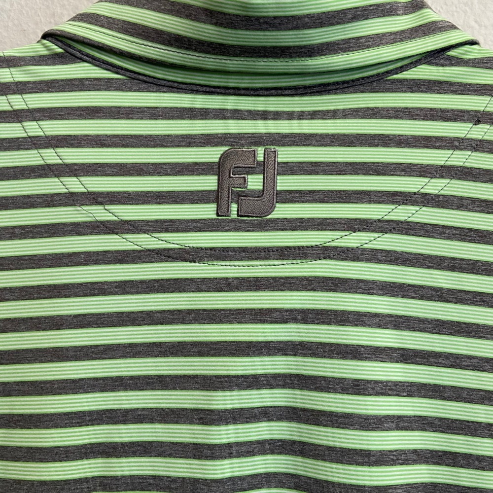 FootJoy Mens XXL Lime Green Gray Striped Golf Polo Shirt Stretch Business Casual - Picture 8 of 8